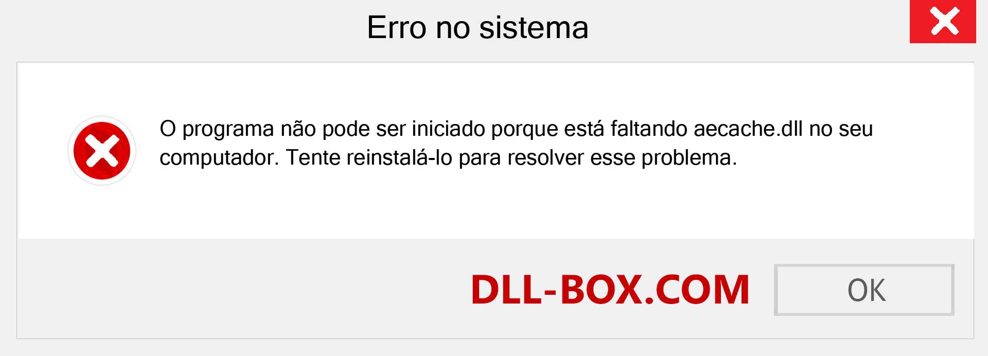 Arquivo aecache.dll ausente ?. Download para Windows 7, 8, 10 - Correção de erro ausente aecache dll no Windows, fotos, imagens